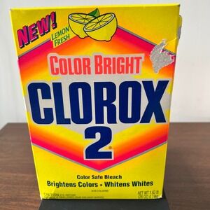 Vintage Clorox 2 Color Bright Color Safe Bleach Lemon Fresh 26 oz Box Prop Read
